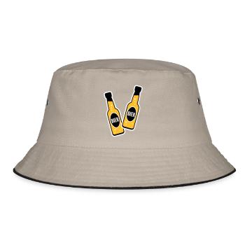 2 Bierflaschen Stoßen An (Bier Biertrinker NEG 3C) - Bucket Hat - Khaki/Schwarz - Vorne