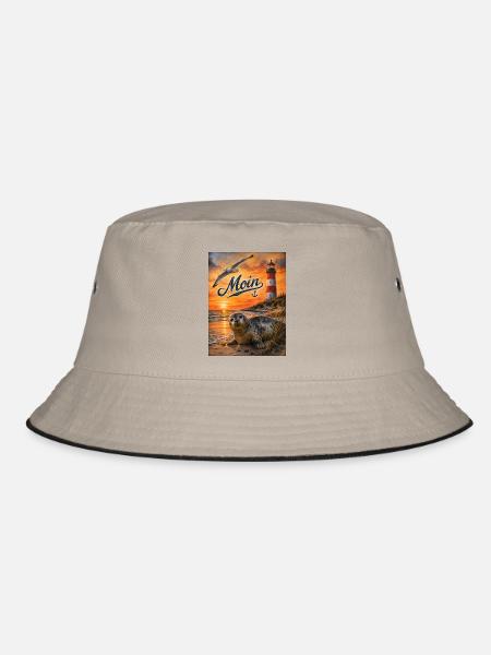 Nordsee Sonnenuntergang am Meer Seehund - Bucket Hat - Khaki/Schwarz