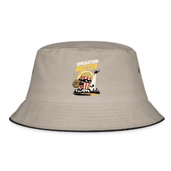Operation Butter – Lustiger Popcorn Agent - Bucket Hat - Khaki/Schwarz - Vorne