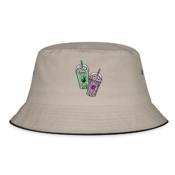 Gemstone Iced Coffee – Pink & Green Crystal Drinks - Bucket Hat - Khaki/Schwarz - Vorne