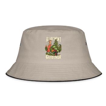 Ein Latzhosen mit einer Schubkarre voller Gemüse - Bucket Hat - Khaki/Schwarz - Vorne