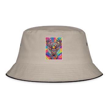 Hirsch Neon Pop Art Kaleidoskop - Bucket Hat - Khaki/Schwarz - Vorne