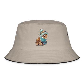 Niedliche Schildkröte mit Schal und Pudelmütze. - Bucket Hat - Khaki/Schwarz - Vorne