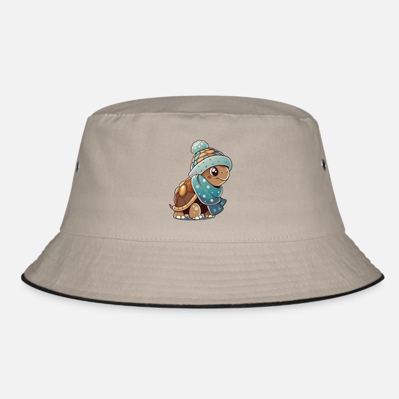 Cute turtle with scarf and bobble hat. Bucket Hat