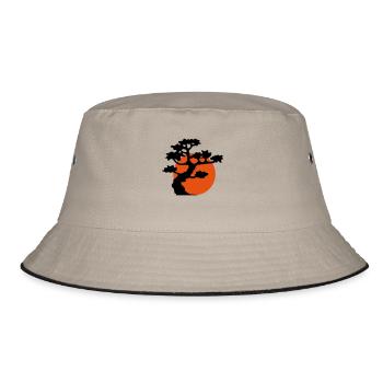 sun evening moon night tree decoration cool gaertn - Bucket Hat - khaki/black - Front
