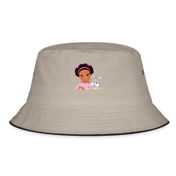 Süßes schönes Afro-Mädchen mit Kaninchen - Bucket Hat - Khaki/Schwarz - Vorne