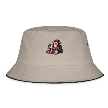 chimpanzee mother with child - Bucket Hat - khaki/black - Front