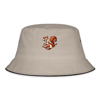 Eichhörnchen-Mutter und Kind beim Herumtollen - Bucket Hat - Khaki/Schwarz - Vorne