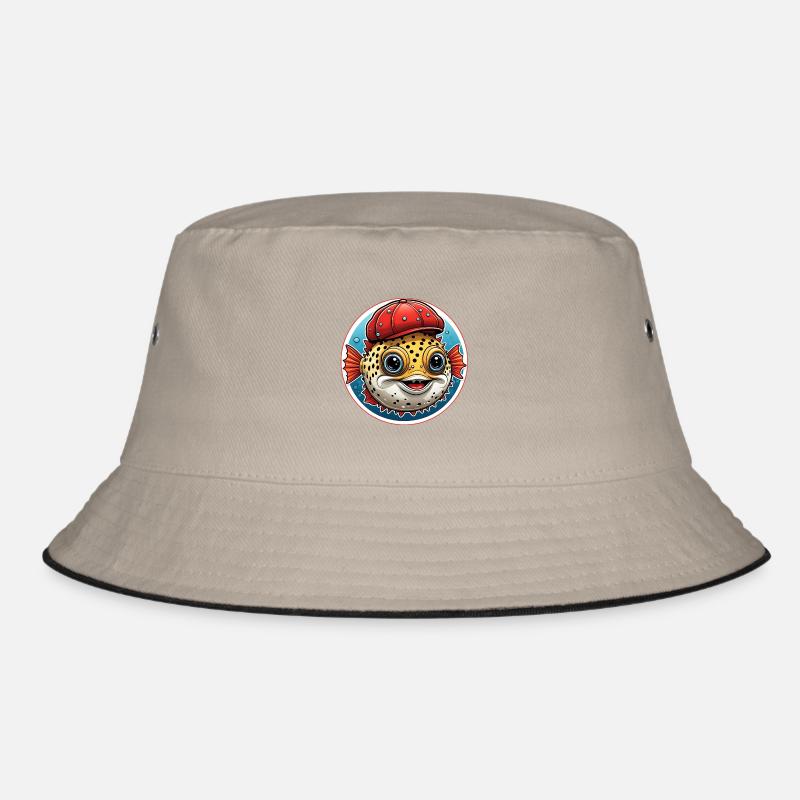 Lustiger Kugelfisch mit roter Basecap Bucket Hat