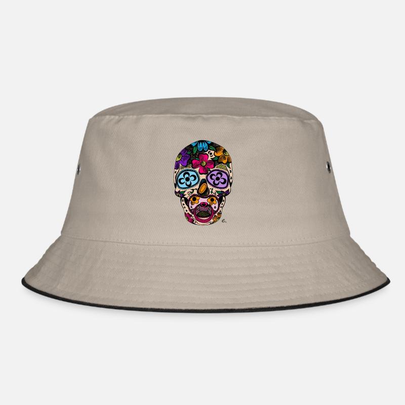 Tête de mort mexicaine couleur - Bob - kaki/noir