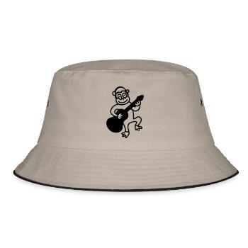 Monkey plays guitar - Line - Bucket Hat - khaki/black - Front