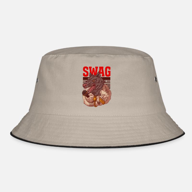 Rapper with wolf's head and tattoos - Bucket Hat - khaki/black