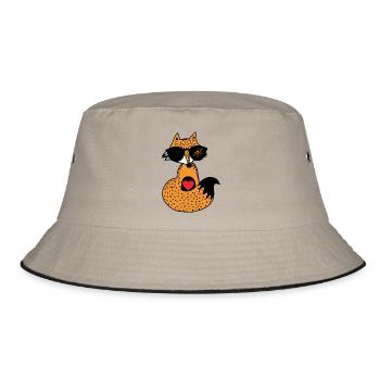 Fuchs "Cool" mit Biene auf Brille - Bucket Hat - Khaki/Schwarz - Vorne