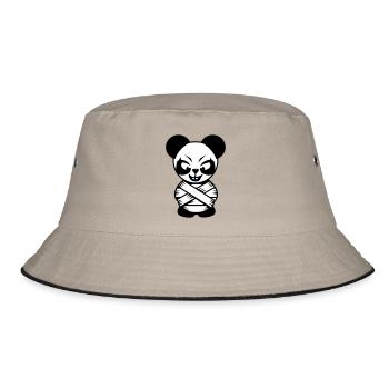Panda Bär mit Zwangsjacke und irren Augen - Bucket Hat - Khaki/Schwarz - Vorne