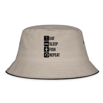 Fish Täglich Wiederholen - Bucket Hat - Khaki/Schwarz - Vorne