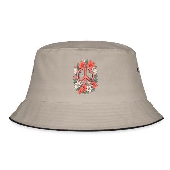 Friedenszeichen mit Amaryllis Blumen - Bucket Hat - Khaki/Schwarz - Vorne