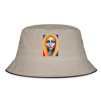 Faszinierende abstrakte Frauenillustration - Bucket Hat - Khaki/Schwarz - Vorne