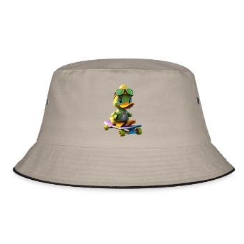 Skater Duck Hero auf Skateboard - Bucket Hat - Khaki/Schwarz - Vorne