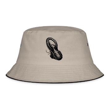 Wanderschuh mit Natur Berg Landschaft Profil - Bucket Hat - Khaki/Schwarz - Vorne