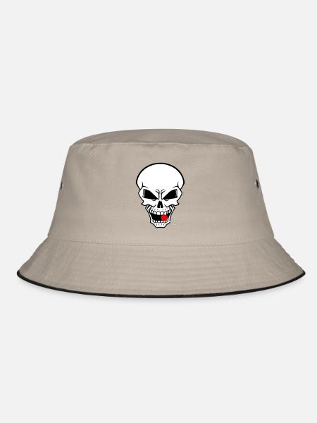 Rebellenschädel mit rotem Lutscher - Bucket Hat - Khaki/Schwarz - Vorne