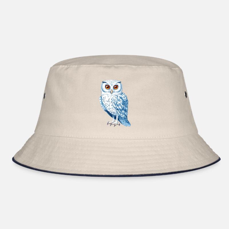 Schneeweiße Blaue Eulenzeichnung Bucket Hat