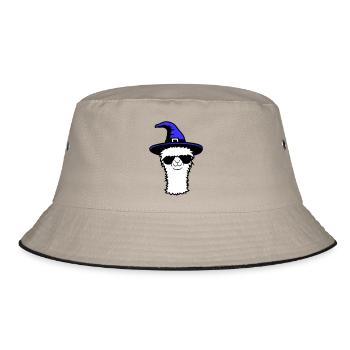 Lama Cool Hexenhut Sonnenbrille Halloween Alpaka - Bucket Hat - Khaki/Schwarz - Vorne