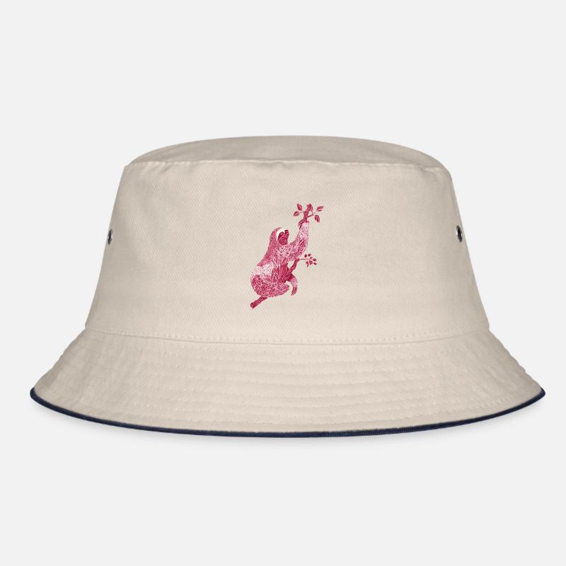 Faultier mit rotem Blumenmuster – Line Art Bucket Hat