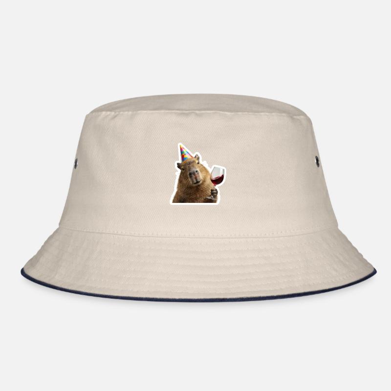 Capybara in party mode with wine Bucket Hat
