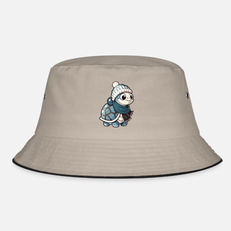 Tortue mignonne avec écharpe et chapeau à pompon. - Bob - kaki/noir