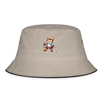 Chimpanzee plays ice hockey, sports - Bucket Hat - khaki/black - Front