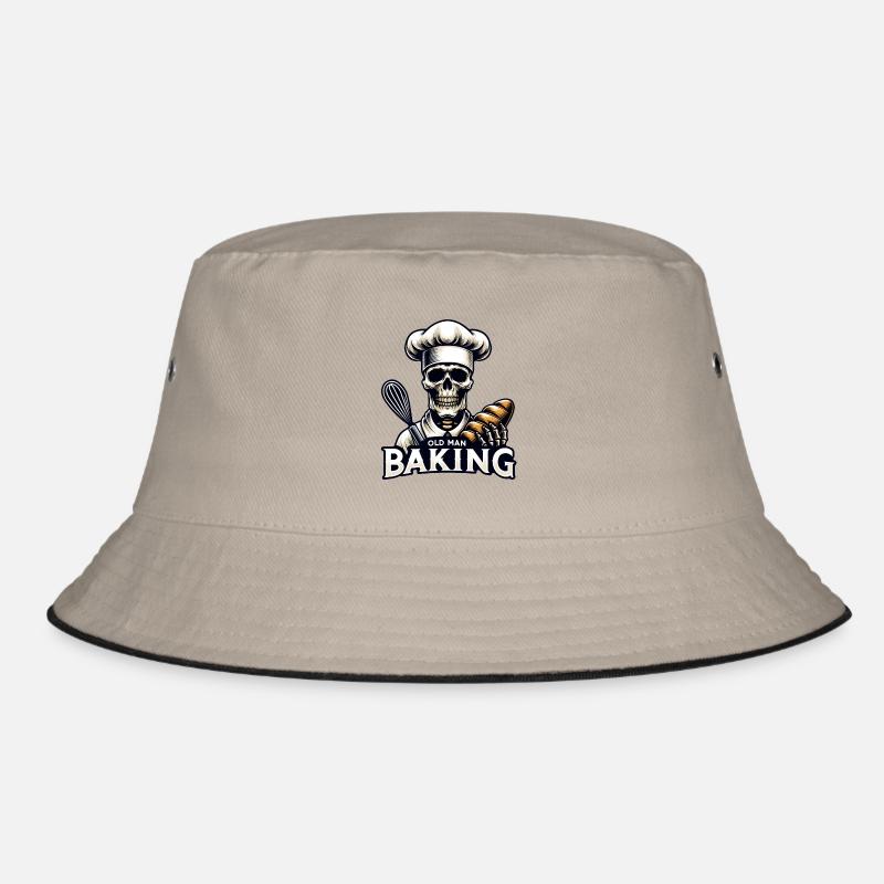 Old Man Baking Skull with Baker's Hat Baking Bread Bucket Hat