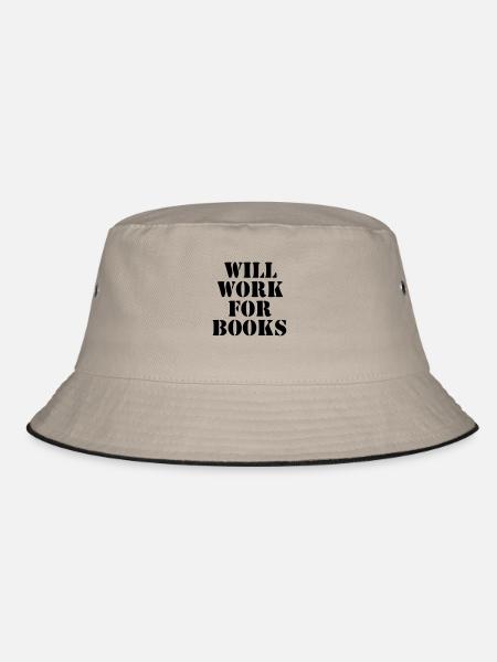 will work for books - Bucket Hat - Khaki/Schwarz - Vorne