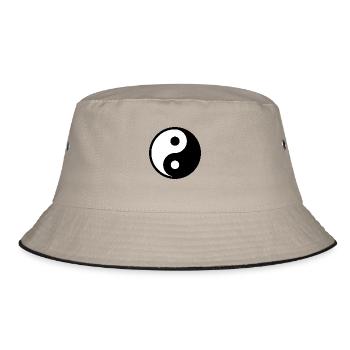 Ying Yang Symbol - Bucket Hat - Khaki/Schwarz - Vorne
