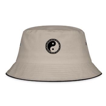 Yin Yang Lotus, Chinese Symbol, Tao, Martial Art - Bucket Hat - khaki/black - Front