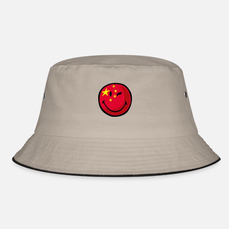 Smiley China - Bucket Hat - Khaki/Schwarz