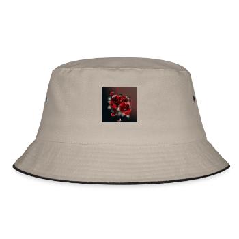 dunkles Bouquet aus roten Rosen - Bucket Hat - Khaki/Schwarz - Vorne
