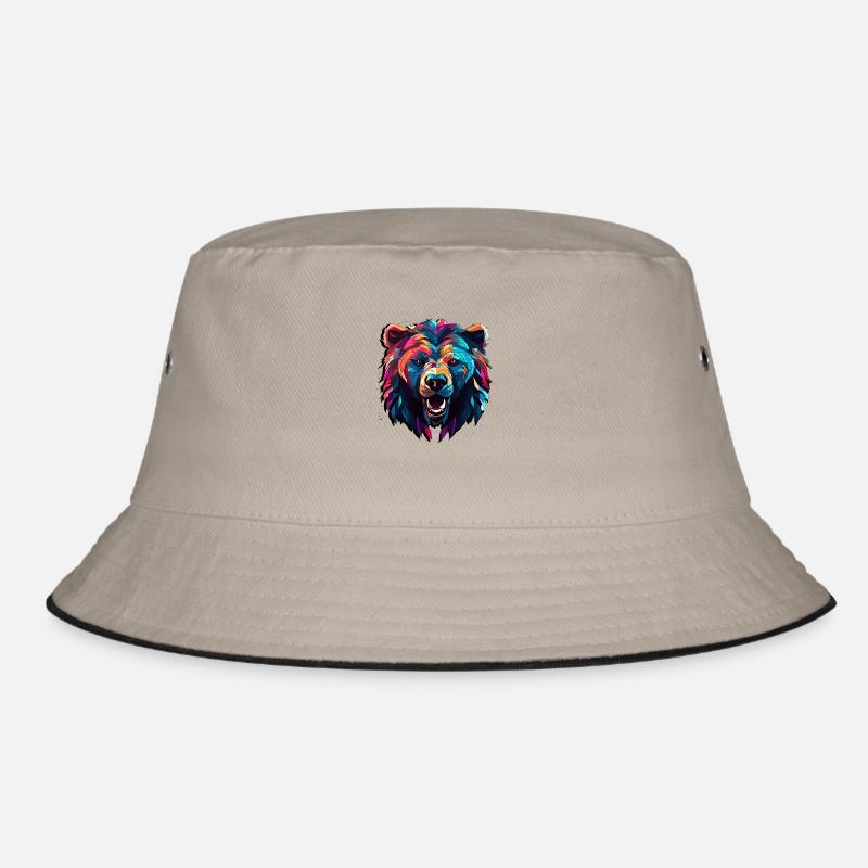 Abstraktes Bärendesign - Bärendruck - Bucket Hat - Khaki/Schwarz