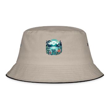 Sommer See Natur Flora Kunst Blumen Meer Strand - Bucket Hat - Khaki/Schwarz - Vorne