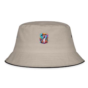 Vogel Strauß mit Hut - Bucket Hat - Khaki/Schwarz - Vorne