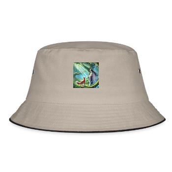 Frau mit Fuchs Animestyle - Bucket Hat - Khaki/Schwarz - Vorne