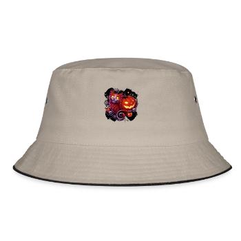 Mystical Cat & Glowing Pumpkins - Bucket Hat - khaki/black - Front