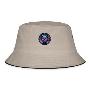 Futuristische Cyber-Katze - Bucket Hat - Khaki/Schwarz - Vorne