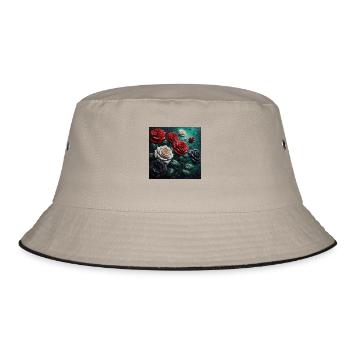 Arrangement of roses in red white and black - Bucket Hat - khaki/black - Front