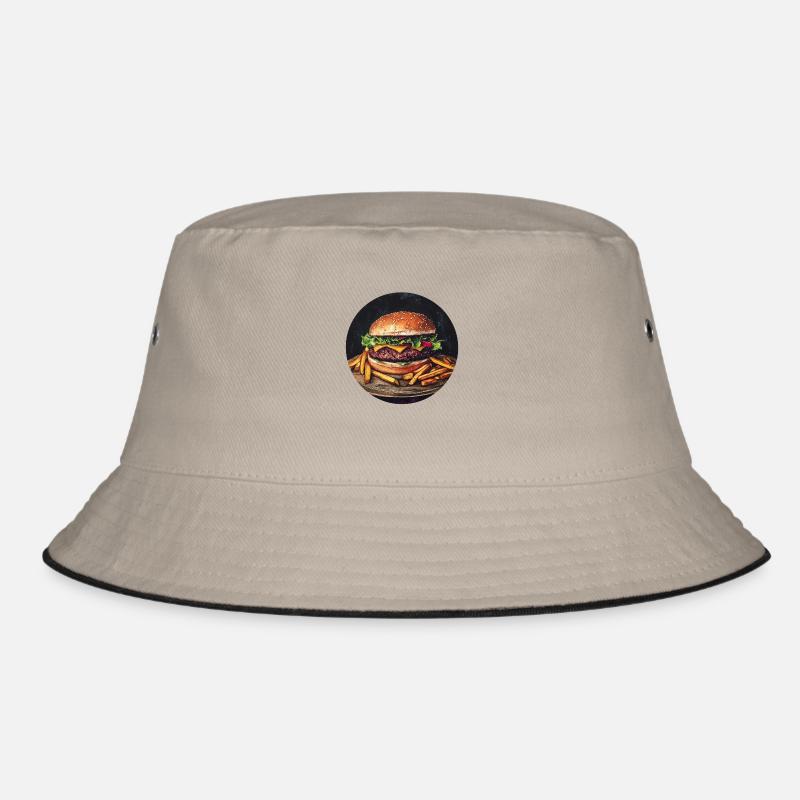Saftiger Burger mit knusprigen Pommes - Bucket Hat - Khaki/Schwarz