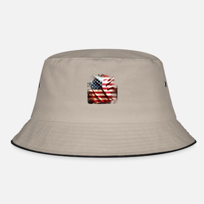 Flagge Amerika Grunge - Bucket Hat - Khaki/Schwarz