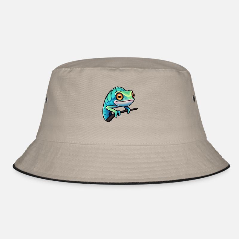 Adventurous Blue Lizard on a Branch - Bucket Hat - khaki/black