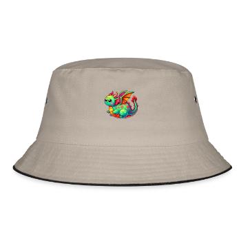 drache comic - Bucket Hat - Khaki/Schwarz - Vorne
