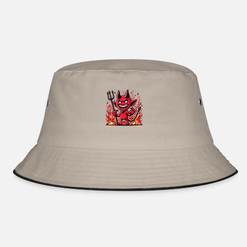 Cartoon Devil in Flames Bucket Hat