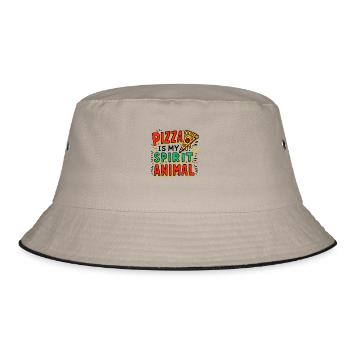 Pizza ist mein Seelentier - Bucket Hat - Khaki/Schwarz - Vorne