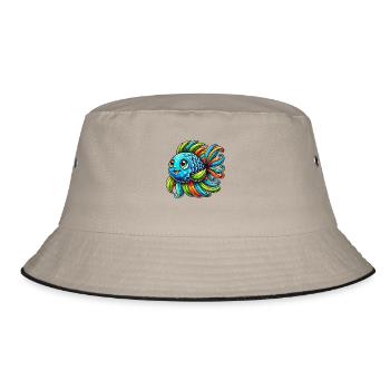fisch comic - Bucket Hat - Khaki/Schwarz - Vorne